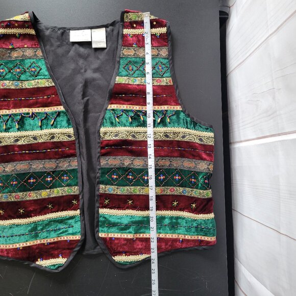 Vintage Jaclyn Smith Plus Size Velvet Vest, Women’s 18W, Red/Green Stripes - Picture 7 of 7